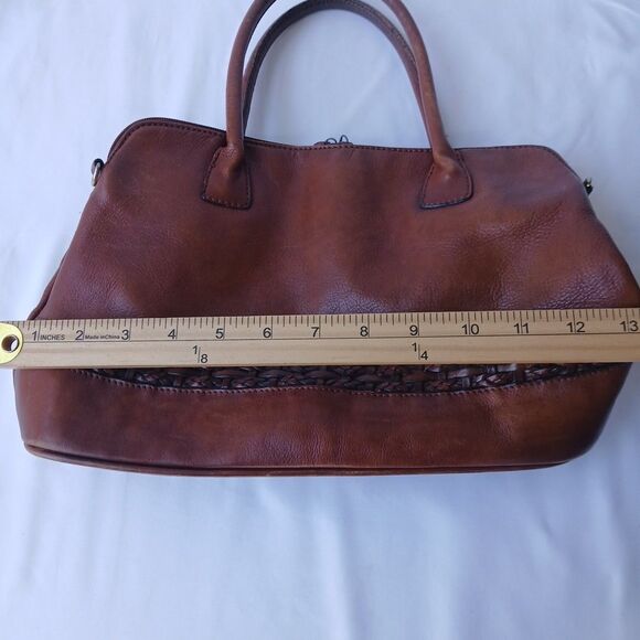 Dillards Woven Insert Brown Leather Bag Satchel Purse Vintage 90s Y2K - Picture 10 of 13